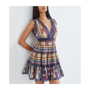 Veronica Beard 'Mayim' Blue Chevron Mini V Neck Dress Size XS